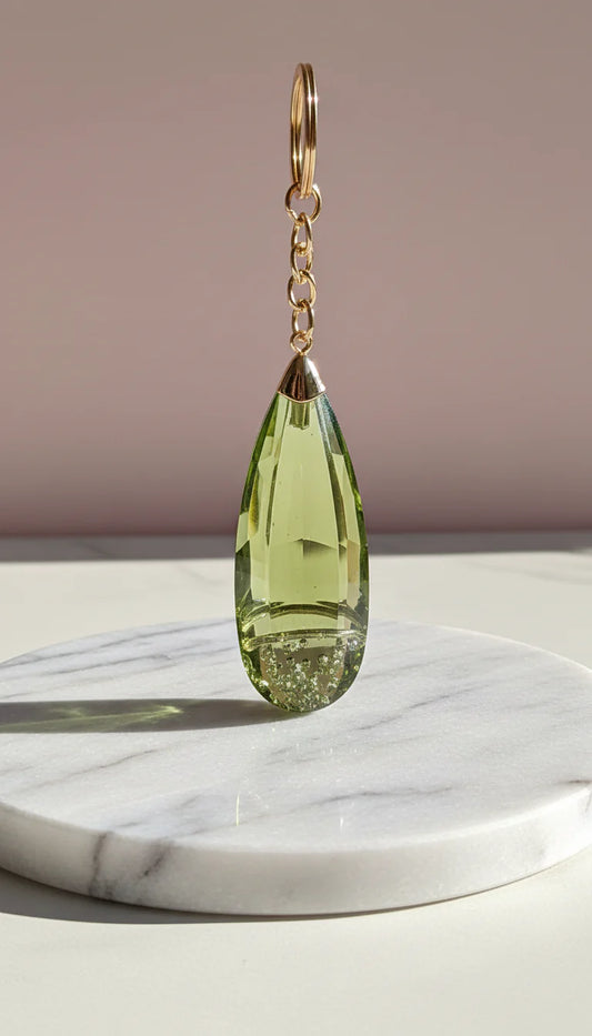 Faceted Glass Tear Drop Bubble Key Ring