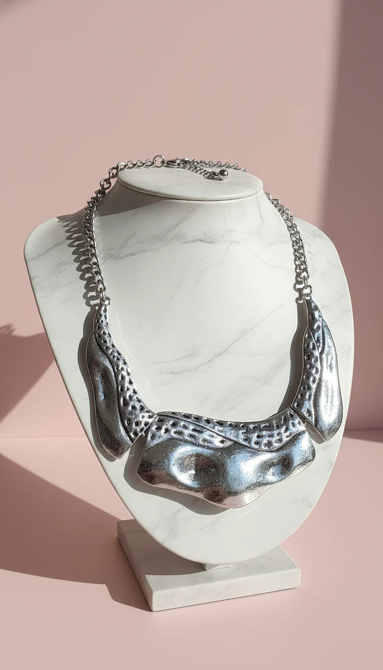 Silver Abstract Hammered Collar Necklace
