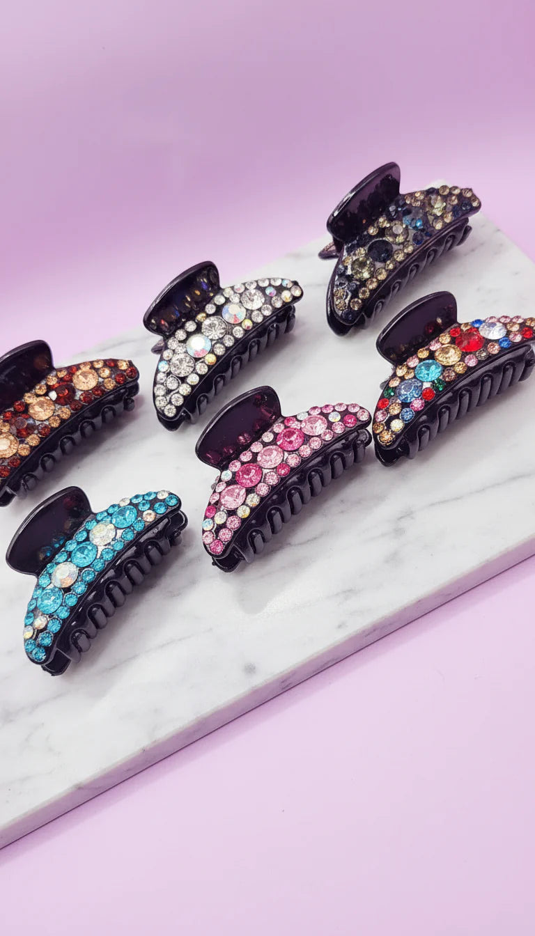 Mini Crystal Hair Clamps Pack of 12