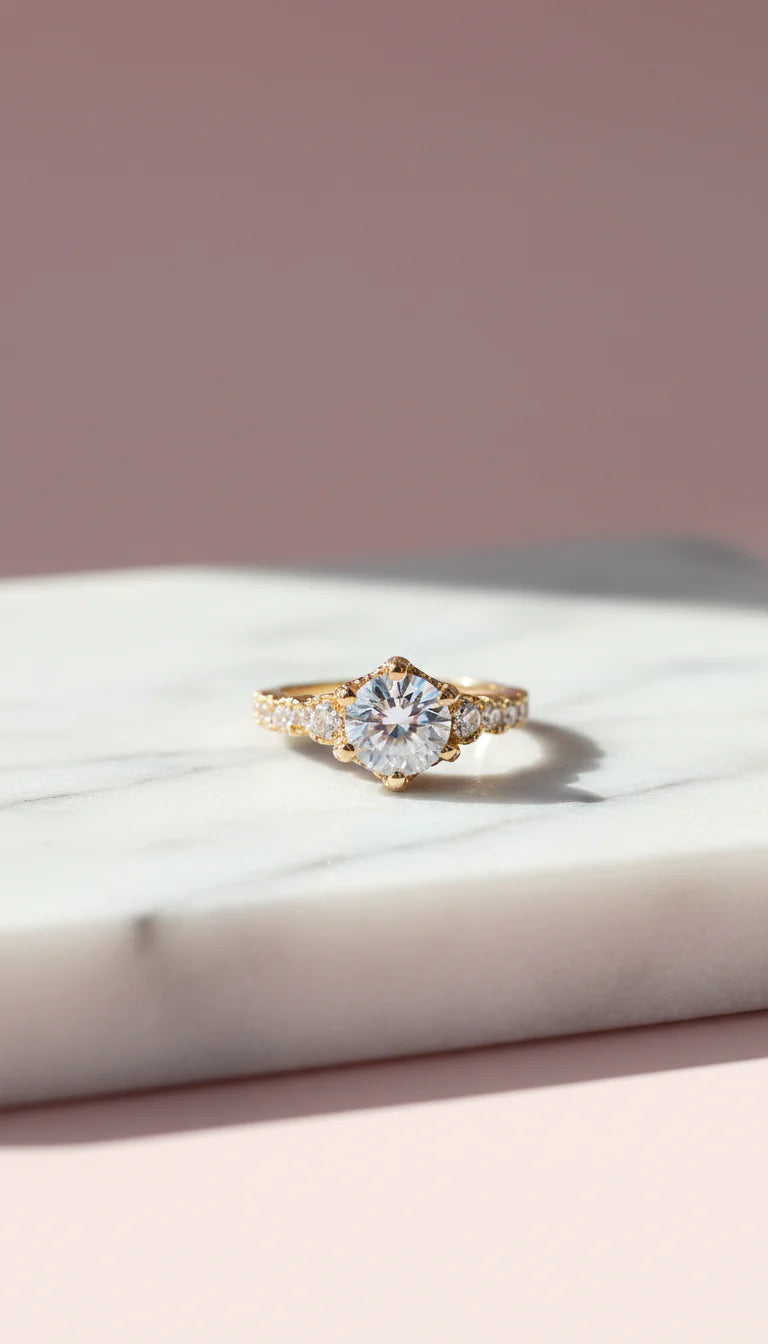 Rounded Crystal Ring Gold Box Set Of 12