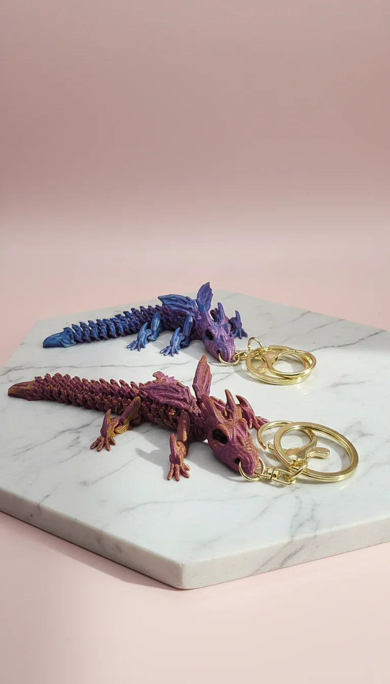 3D Printed Articulated Fantasy Dragon : Bioplastic Fidget Toy Key Ring