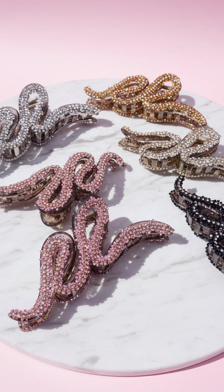 Wavey Rhinestone Sparkly Hair Clamps Pack of 12