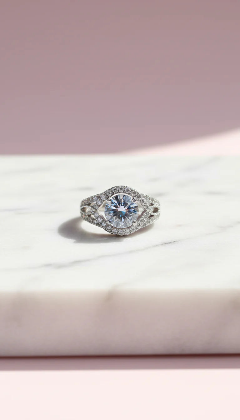 Round Cut Crystal Gold Ring Box set of 12