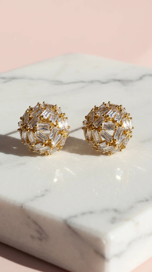 Baguette Cut Ball Crystal Stud Earrings