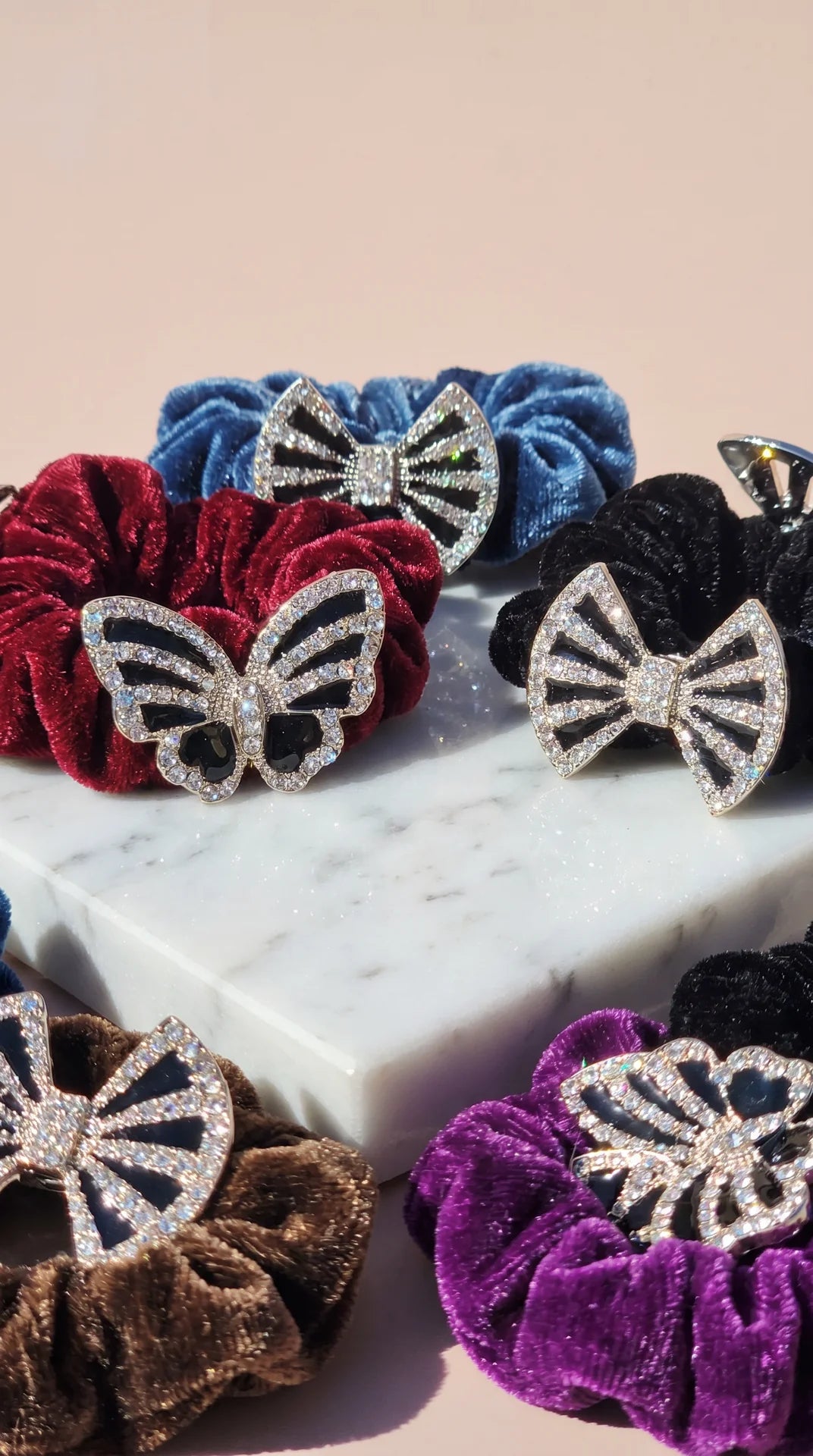 Pack of 100 Velvet Mixed Crystal Scrunchie Hair Bobbles
