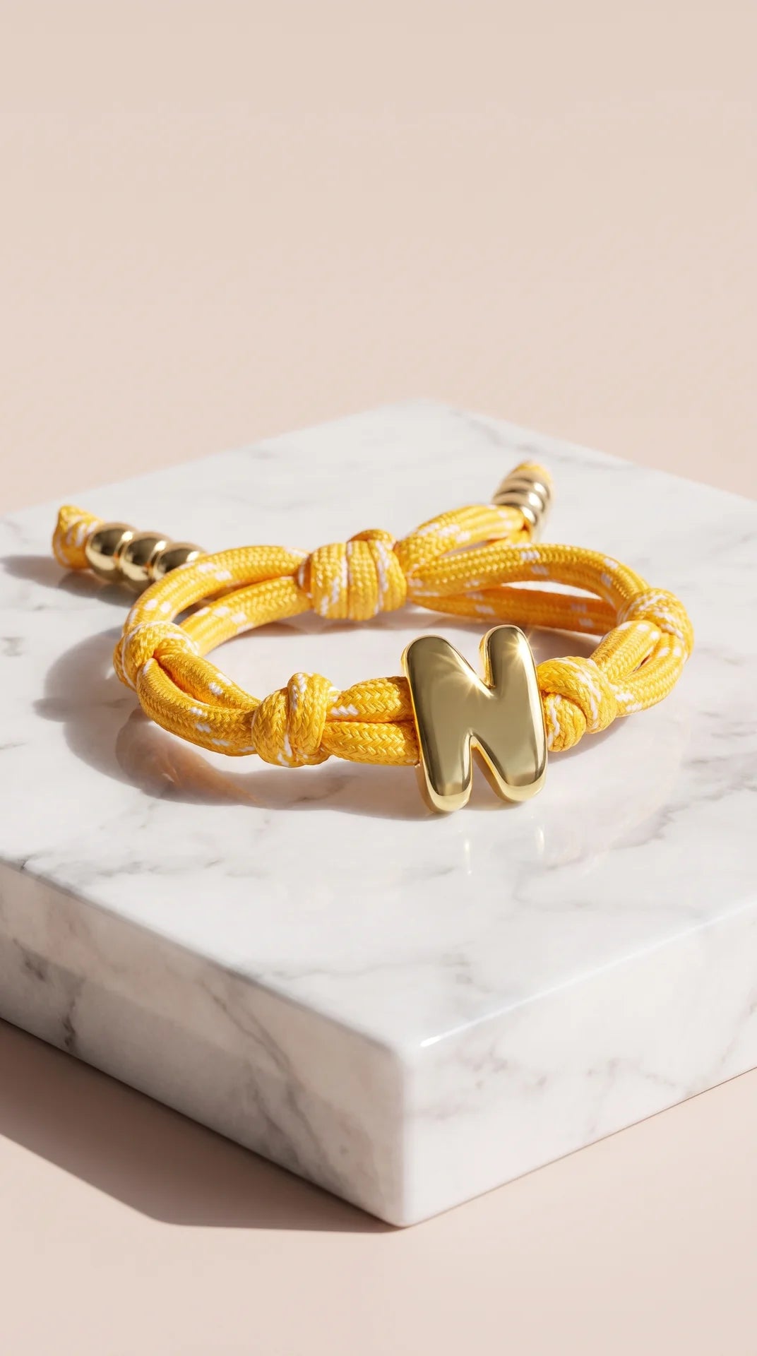 Gold Charm Initial Knotty Pull-Tie Bracelet
