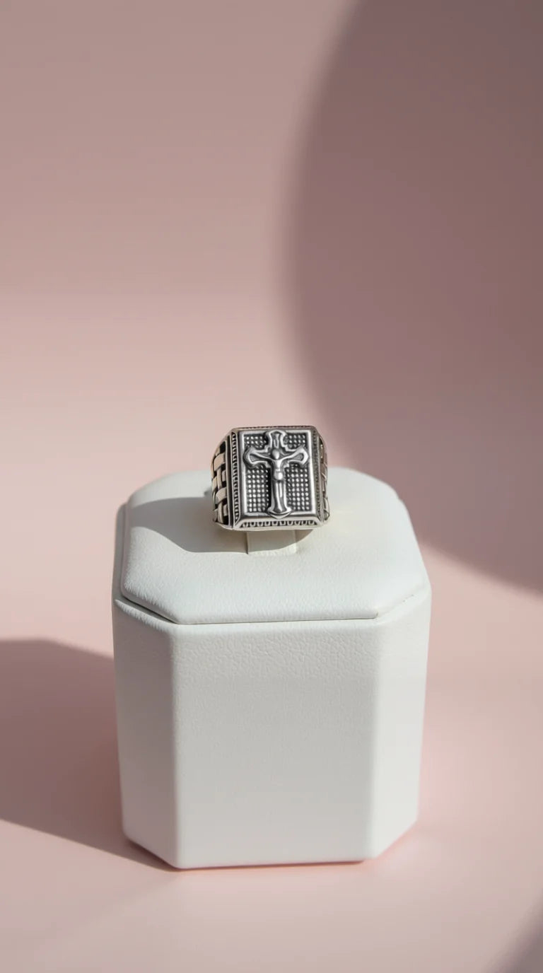 Crucifix Stainless Steel Men's Biker Ring