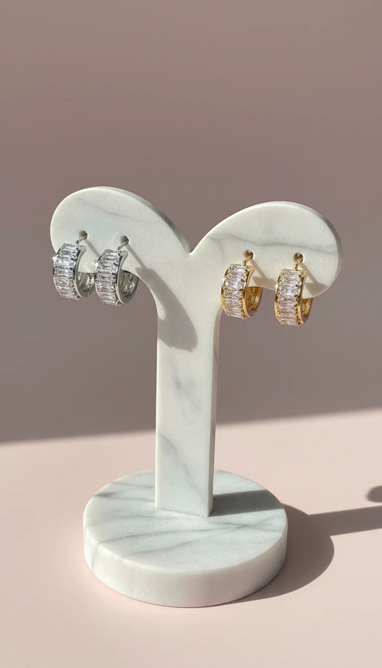 Half Crystal Huggie Stud Earrings