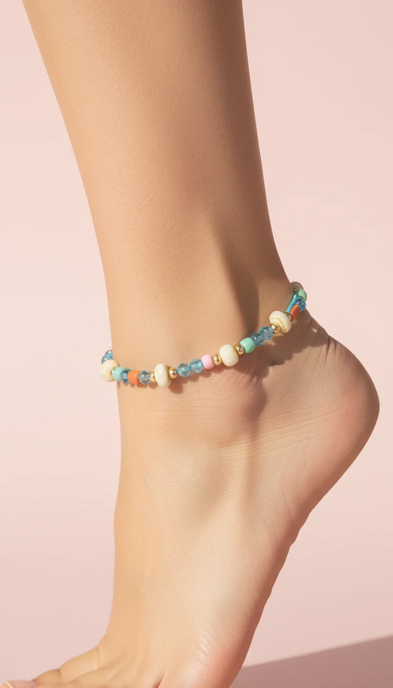 Gem Beaded Pull Tie Anklet