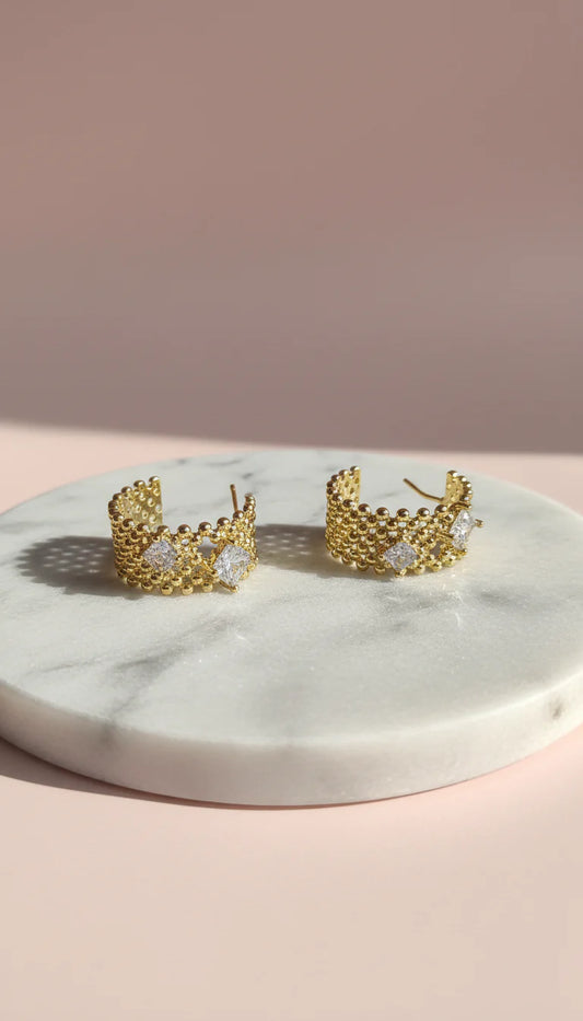 Gold Crystal Huggie Hoop Crystal Earrings