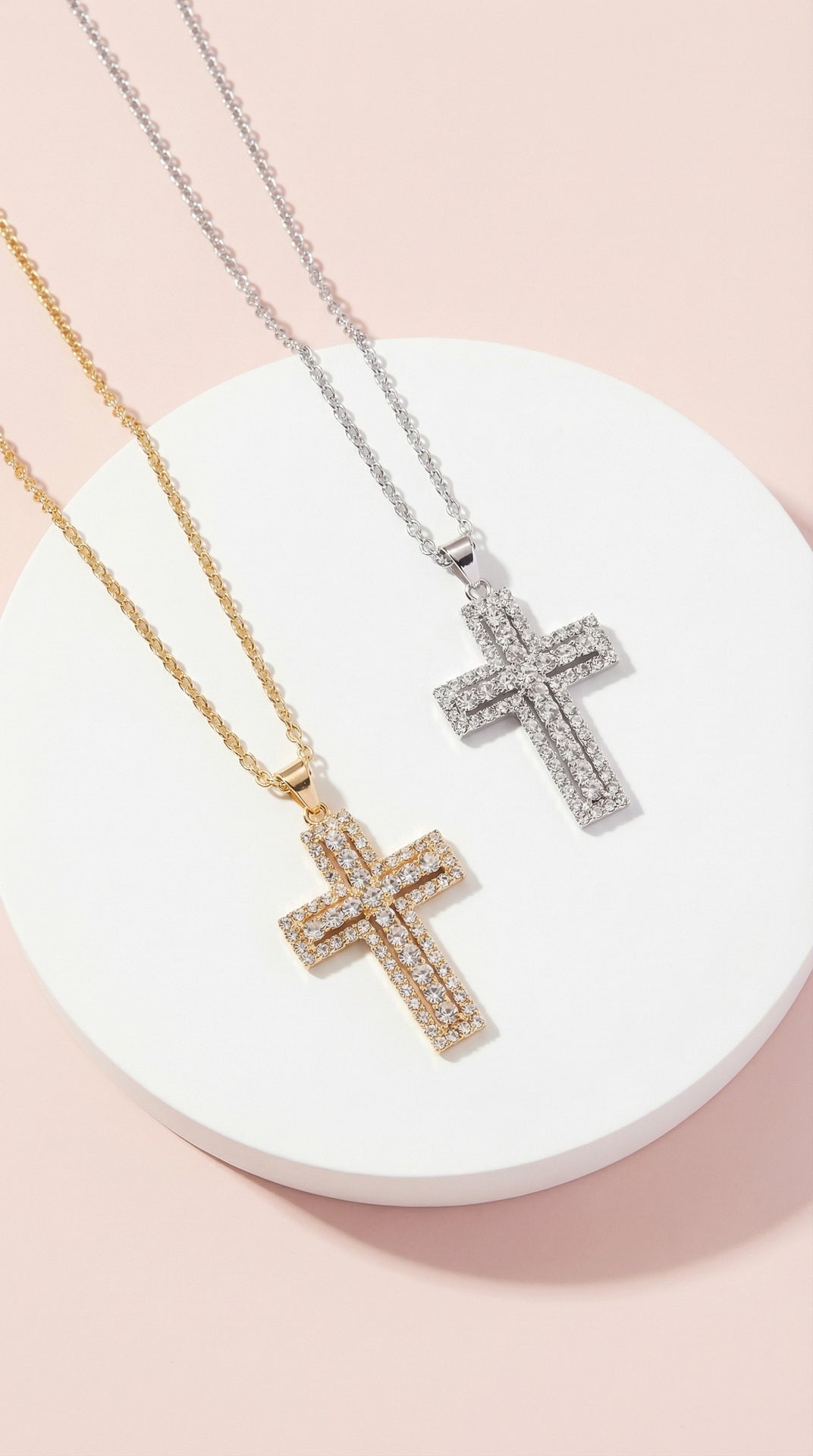 Chunky Crystal Cross Stainless Steel Necklace