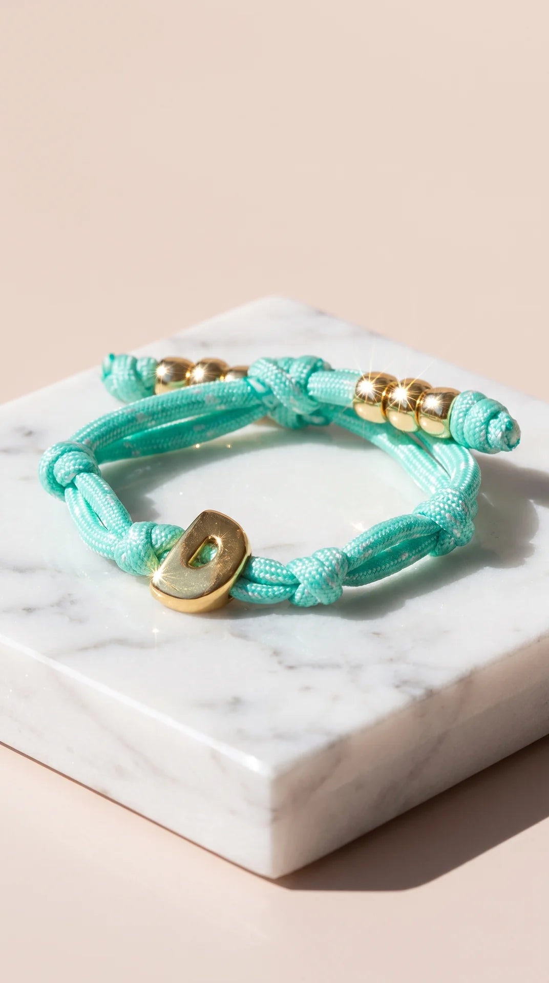 Gold Charm Initial Knotty Pull-Tie Bracelet