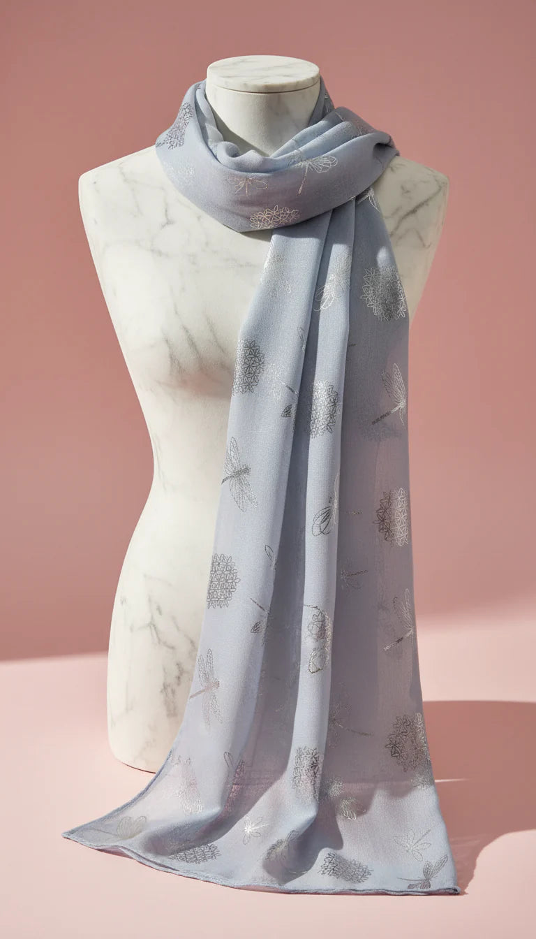 Dragon Fly Shimmer Silver Foil Scarf Pack of 12