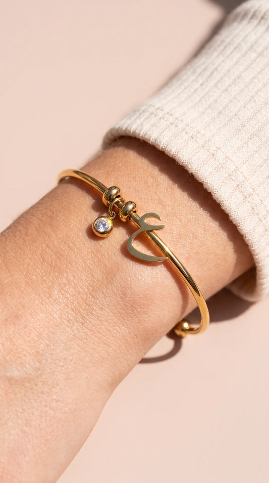 Arabic Initial Gold Plated Charm Bangle