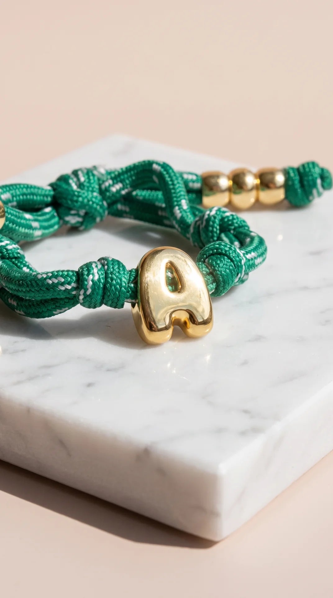 Gold Charm Initial Knotty Pull-Tie Bracelet