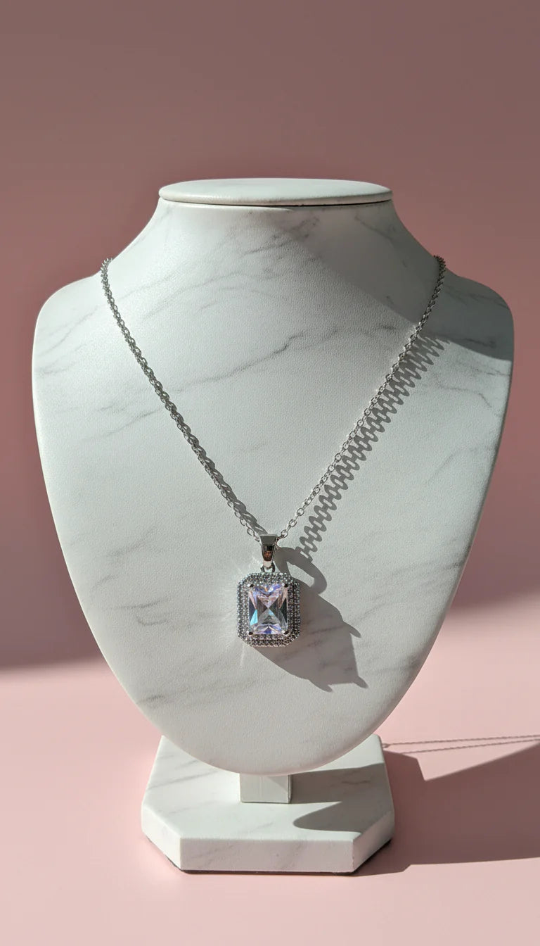 Oblong Crystal Pendant Necklace
