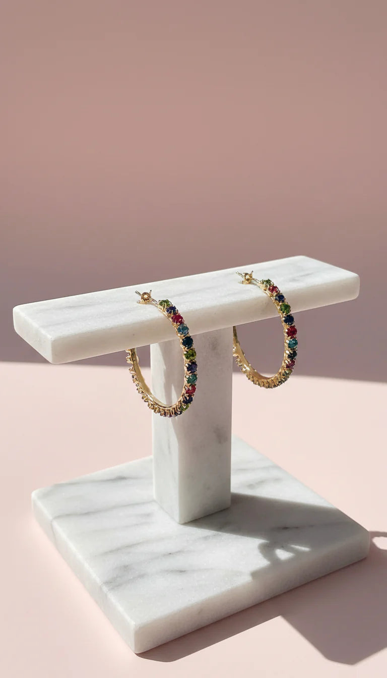 Rainbow Crystal Hoop Earrings