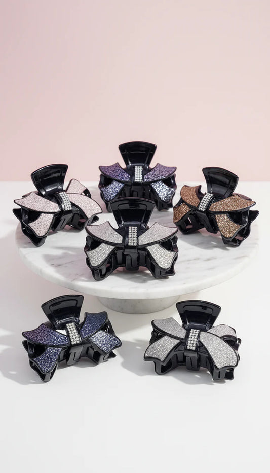 Crystal Bow Hair Clamps Pack of 12