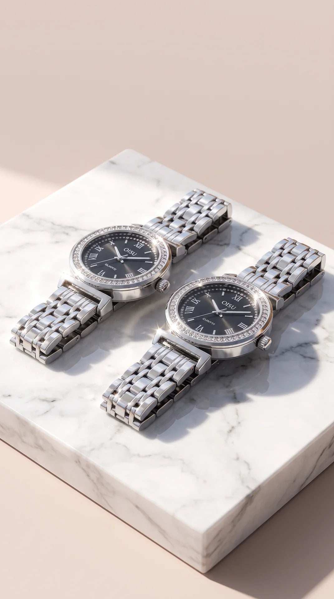 Crystal Bezel Quartz Watch – Classic Metal Link Strap