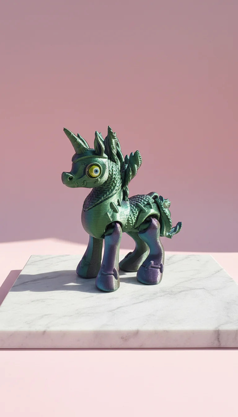 3D Printed Articulated Fantasy Winged Unicorn Figurine: Bioplastic