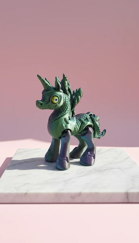 3D Printed Articulated Fantasy Winged Unicorn Figurine: Bioplastic