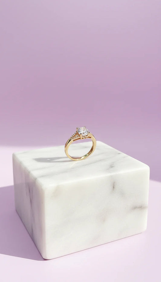 Round Cut Crystal Ring Gold Box set of 12