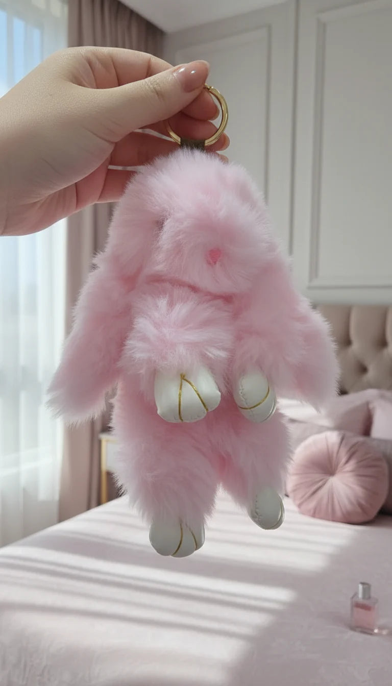 Plush Fluffy Bunny Rabbit Key Ring & Bag Charm