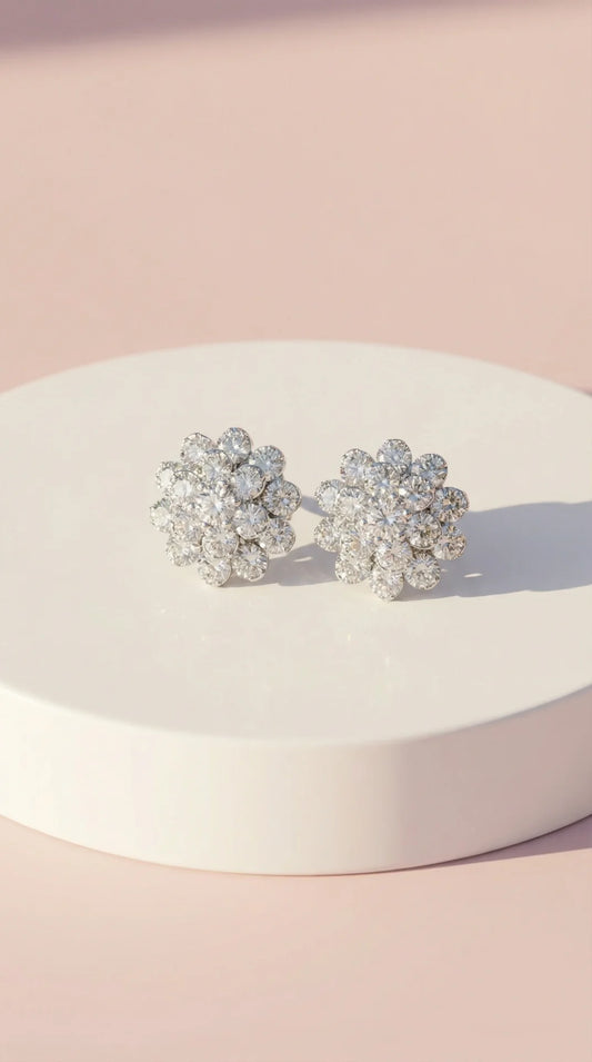 Flower Cluster Crystal Non Pierced Clip On Earrings