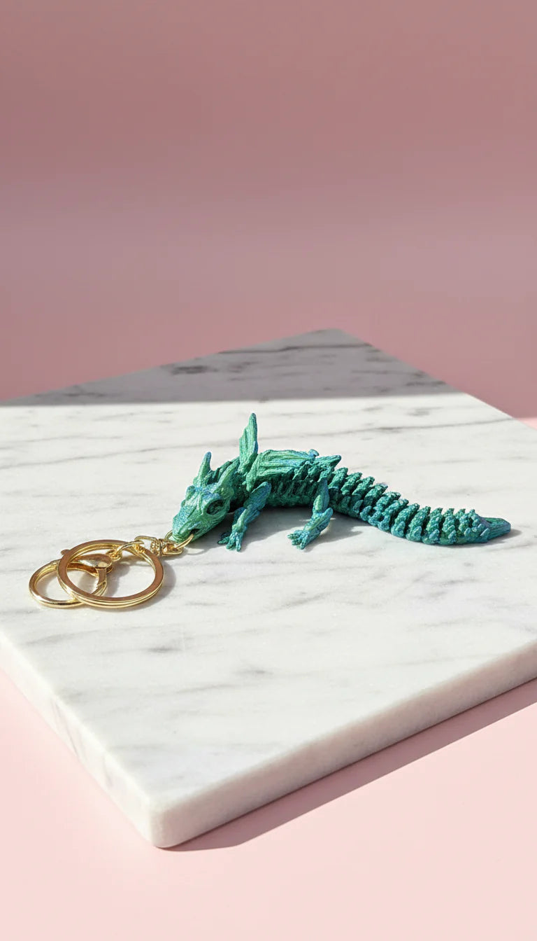 3D Printed Articulated Fantasy Dragon : Bioplastic Fidget Toy Key Ring