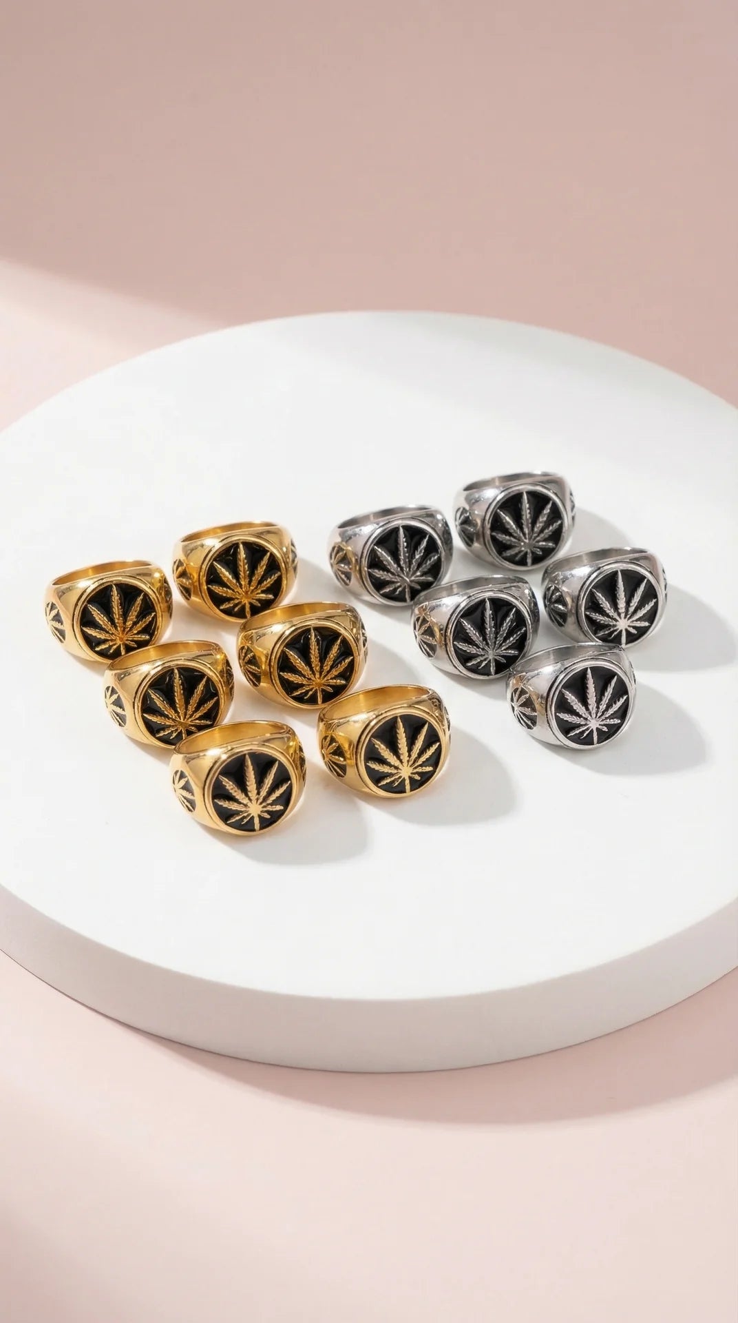 Stainless Steel Men's Black Leaf Ring