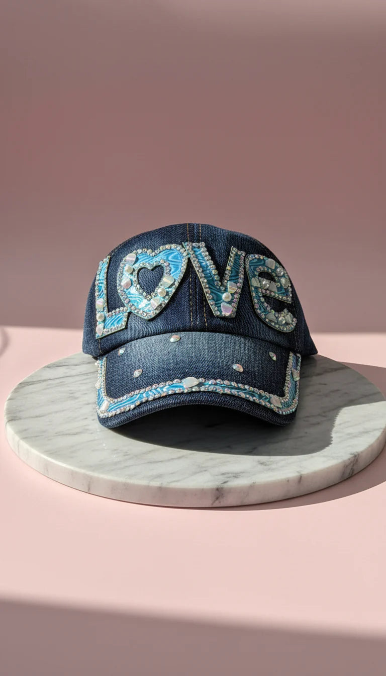 Denim Jewelled Baseball Cap