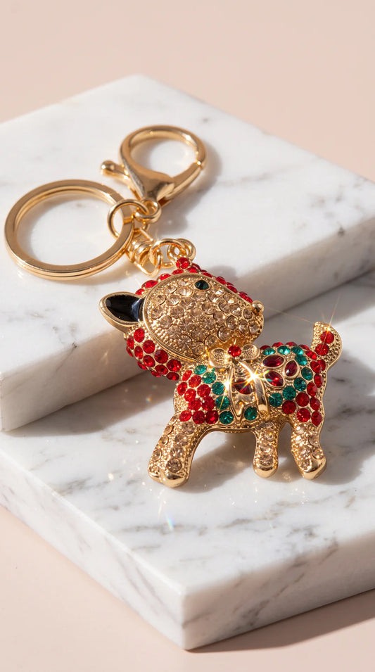 Festive Reindeer Crystal Key Ring & Bag Charm