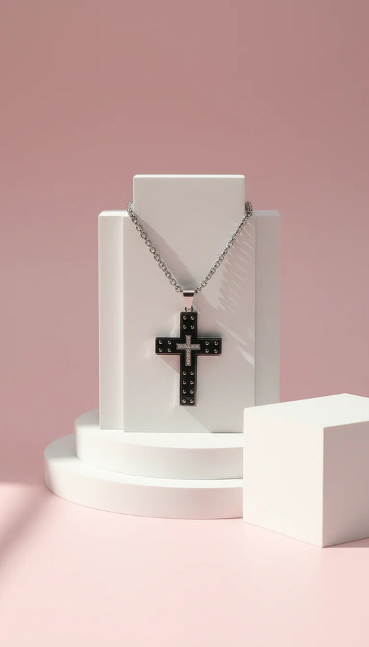 Studded Cross Stainless Steel Necklace Pendant