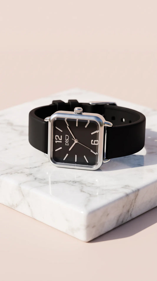 Classic Square Dial Quartz Watch Silicone-Strap