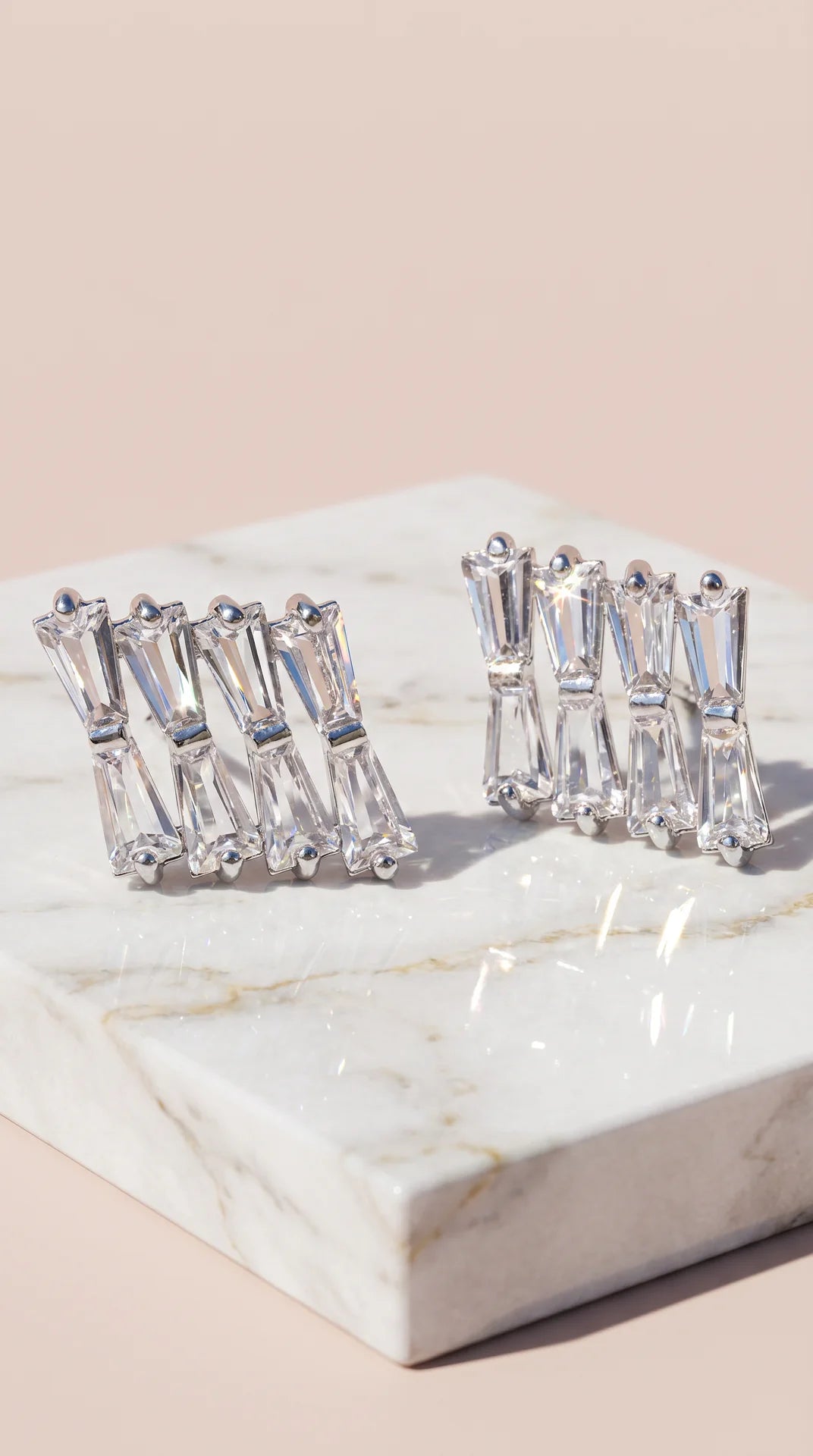 Baguette Cut Gold Plated Crystal Stud Earrings