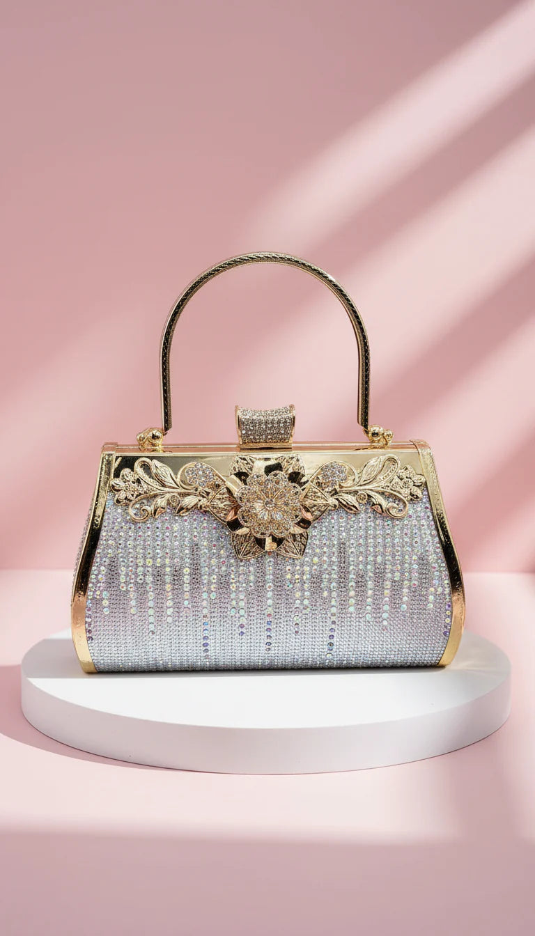 Iridescent Floral Decor Crystal Clutch bag