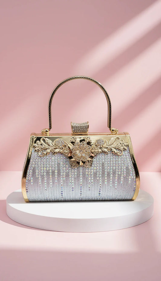 Iridescent Floral Decor Crystal Clutch bag