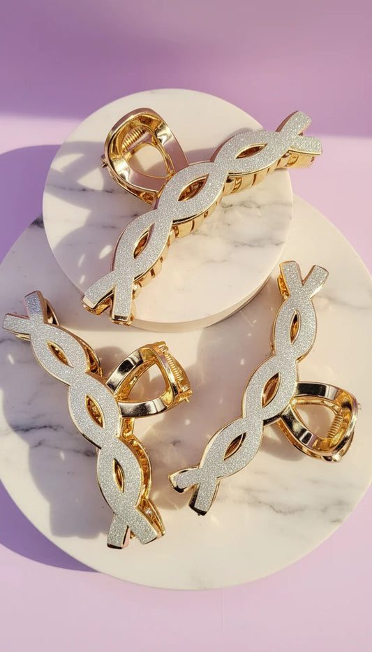 Glitter Silver Hair Clamps Pack of 12