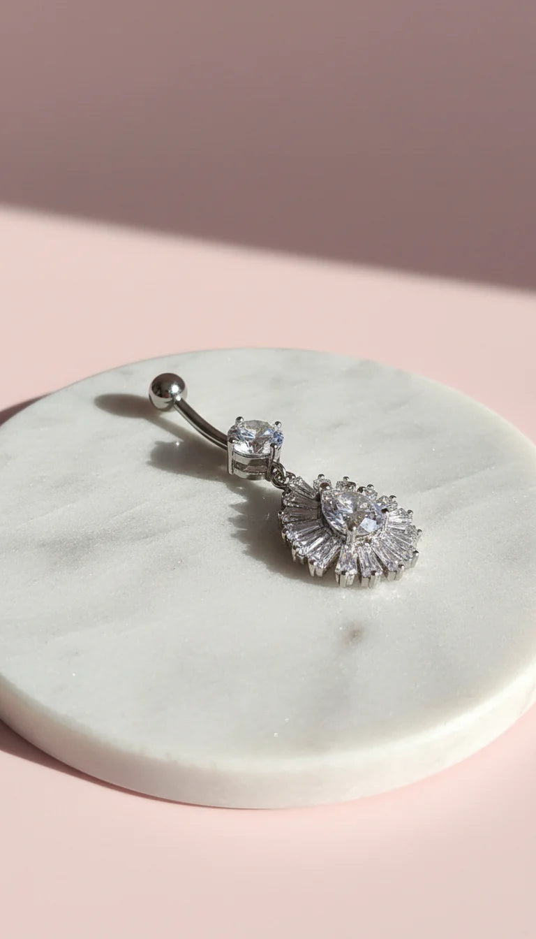 Starburst Stainless Steel Crystal Belly Bar Piercing