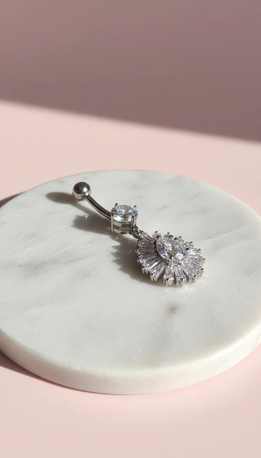 Starburst Stainless Steel Crystal Belly Bar Piercing