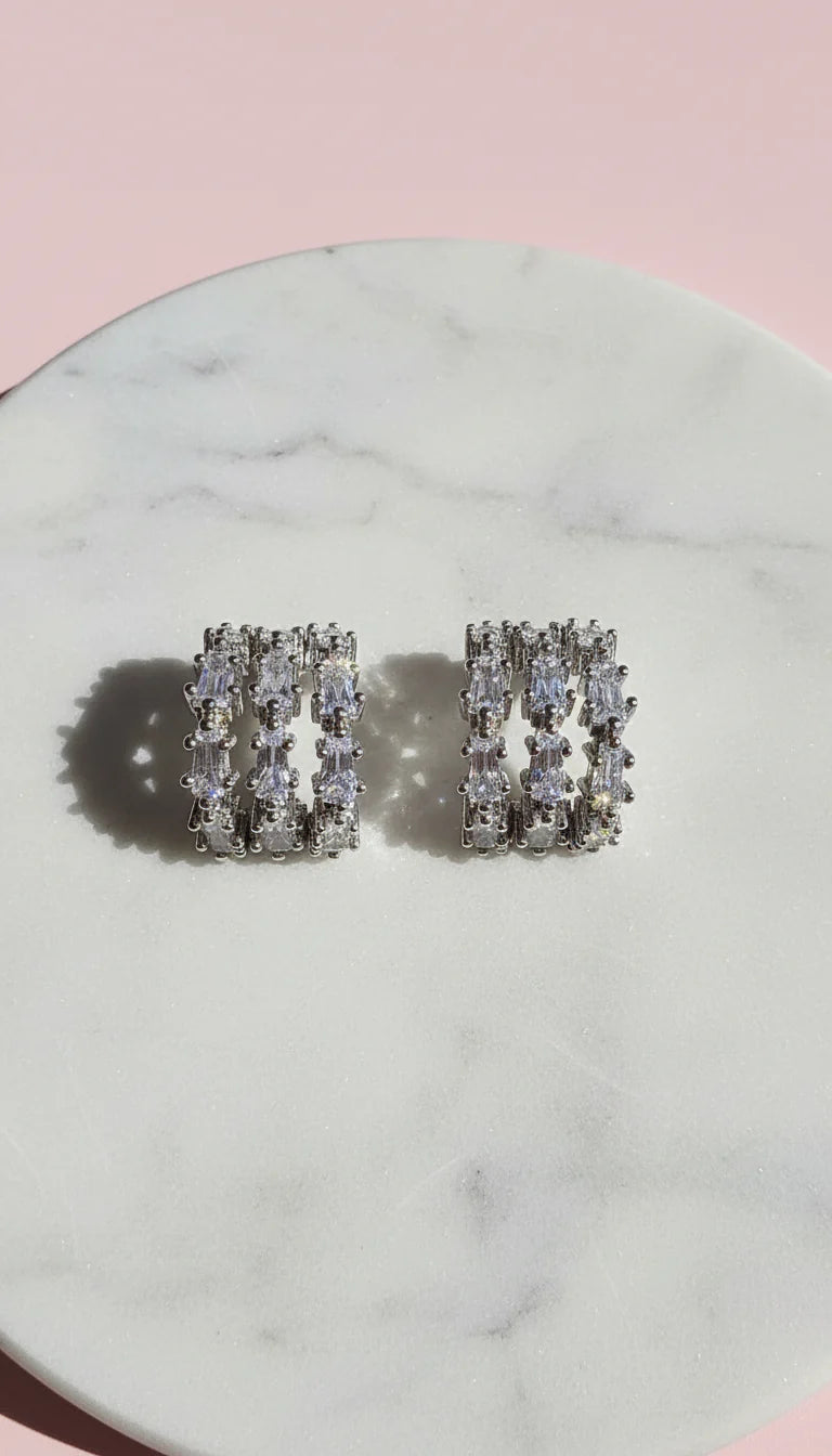 Baguette Cut Huggie Hoop Crystal Earrings