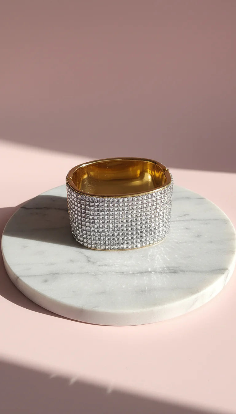 Chunky Hinged Mirrored Crystal Bangle