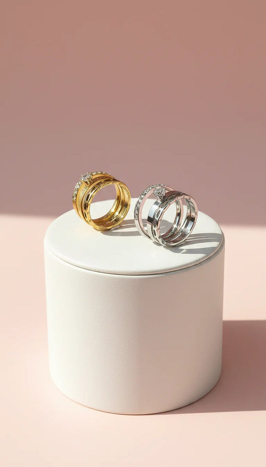 24 Pack Of Gold Plated Solitaire Crystal 3 Stack Rings