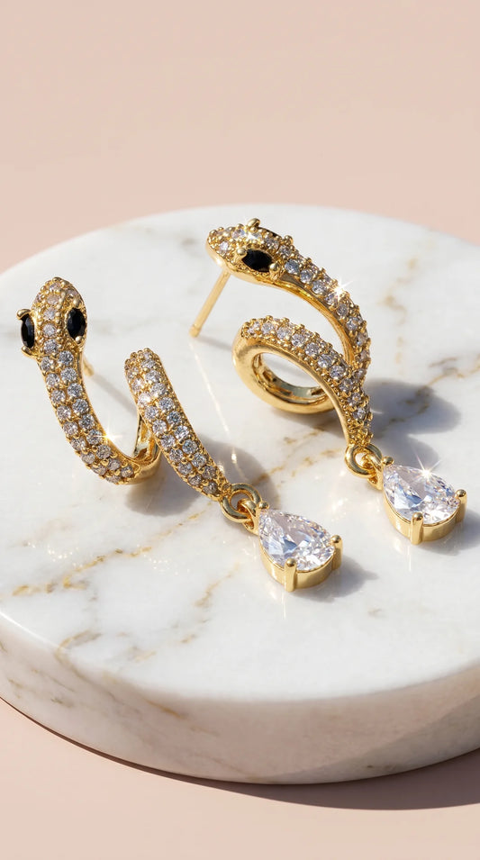 Snake Teardrop Gold Plated Earrings