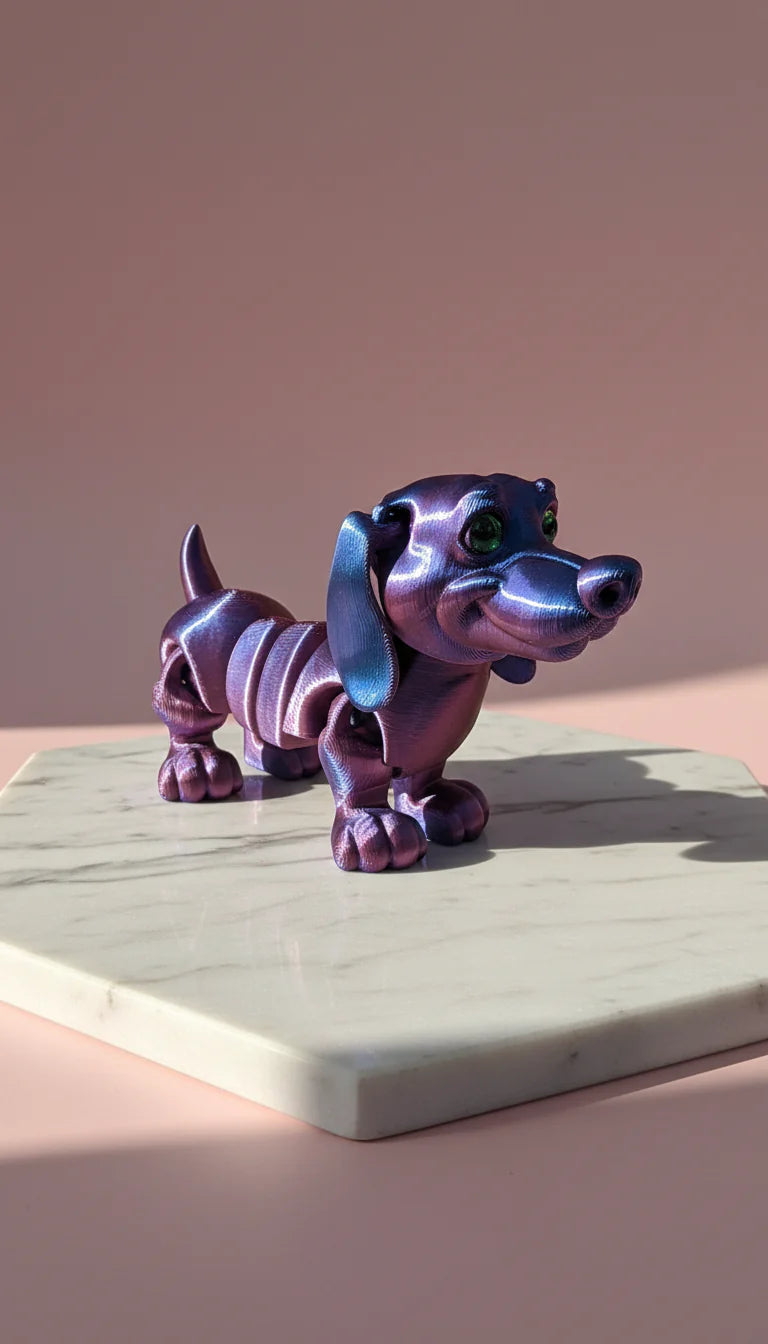 3D Printed Articulated Fantasy Sausage Dog Figurine: Bioplastic
