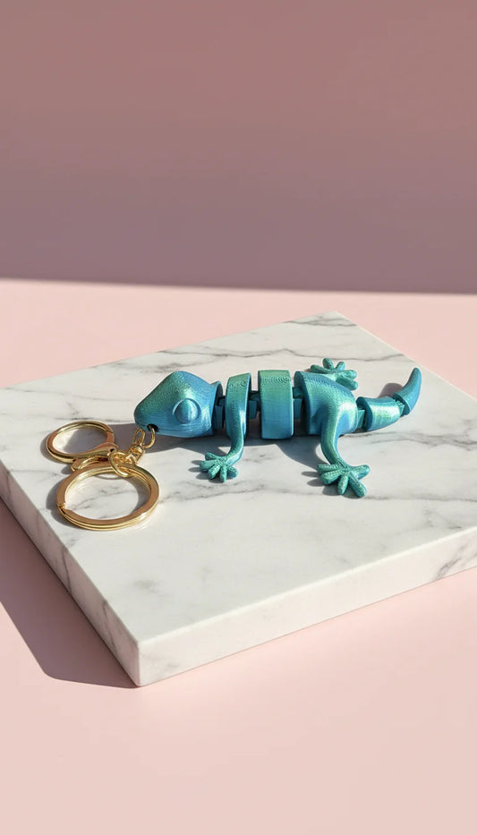 3D Printed Articulated Fantasy Iguana : Bioplastic Fidget Key Ring