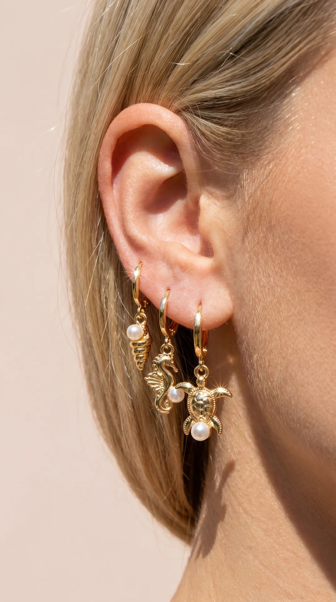 6 Pieces Crystal Seahorse Gold Plated Huggie Hoop Earrings