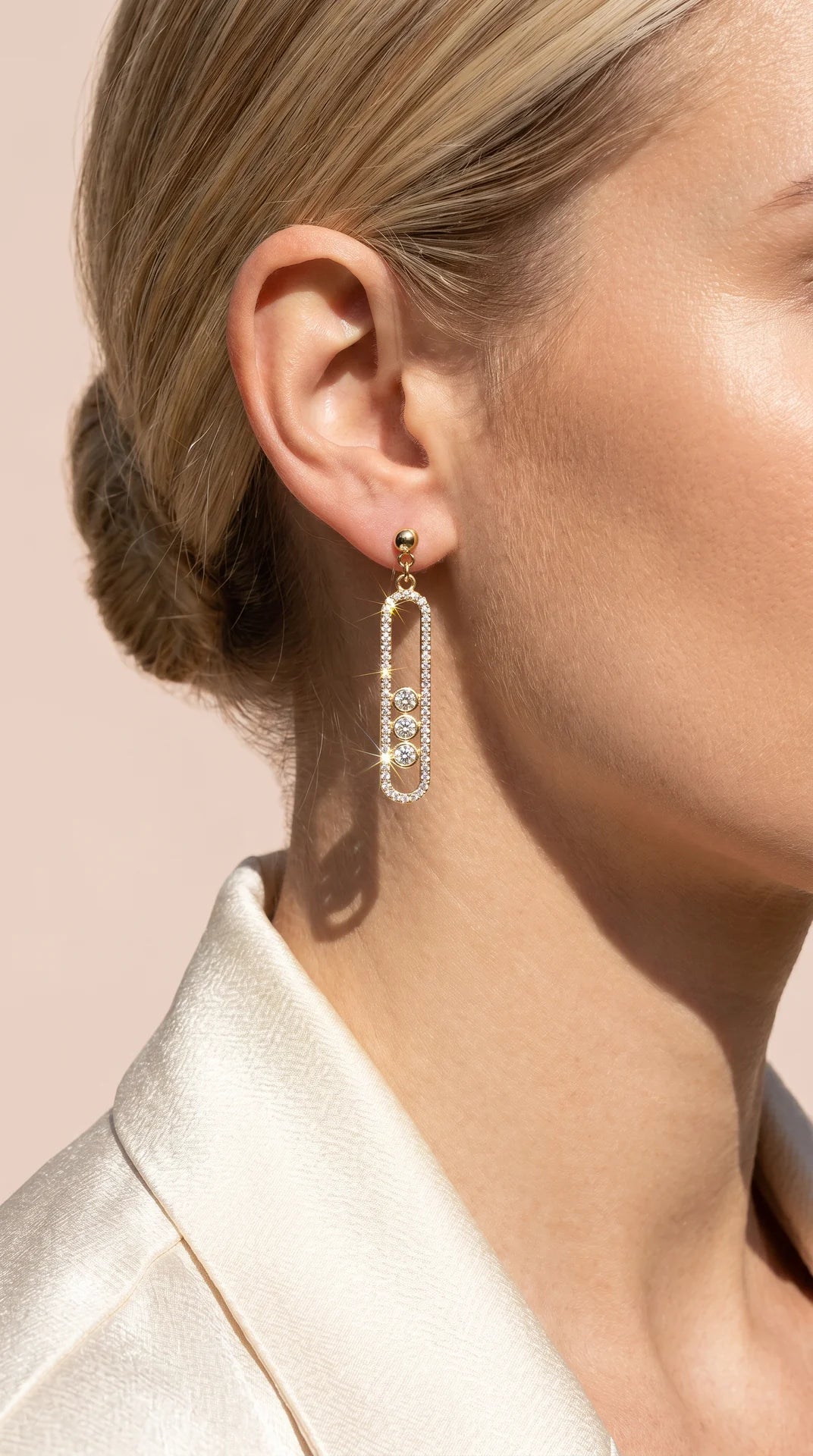 Oblong Crystal Drop & Dangle Gold Plated Earrings