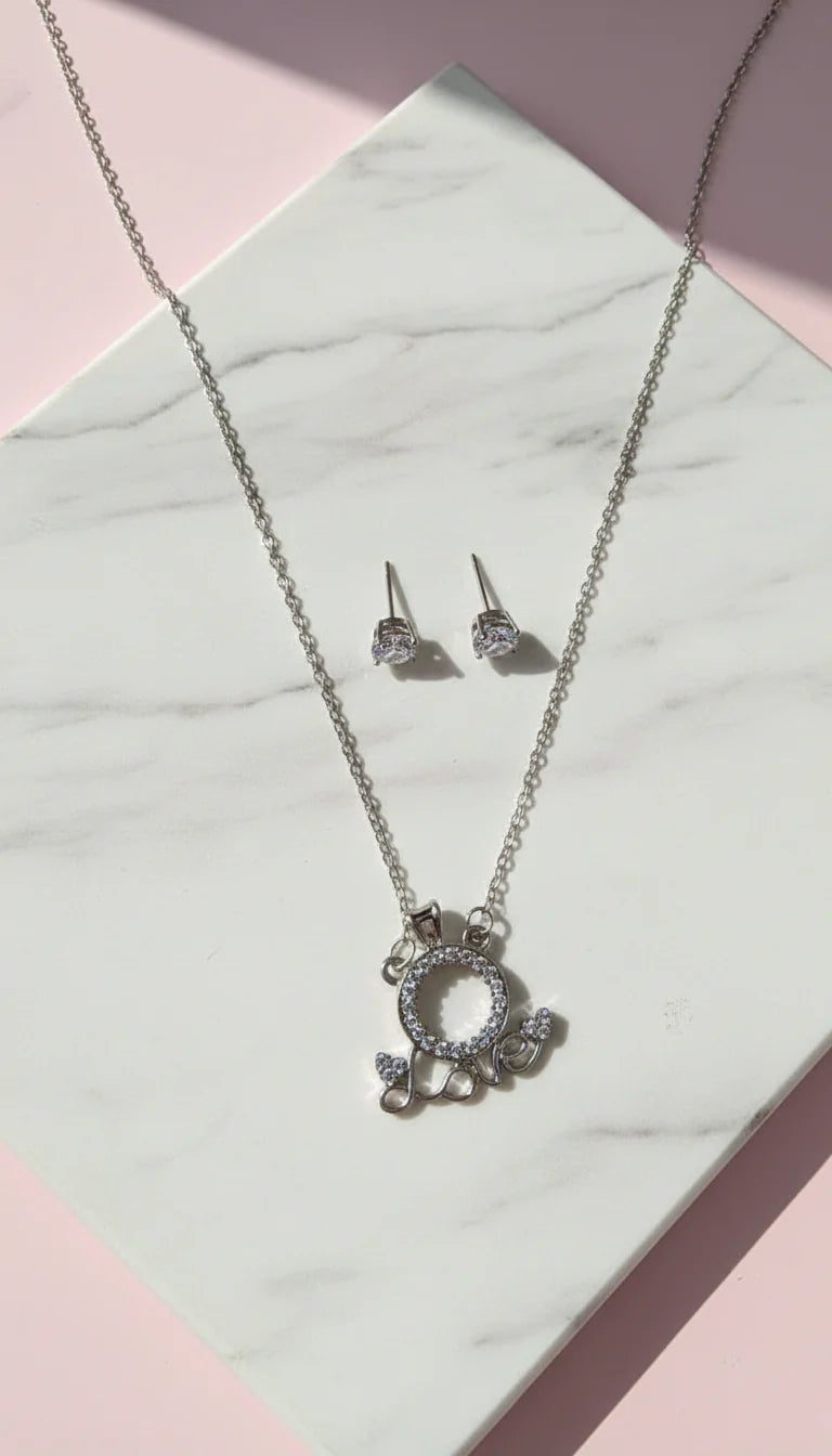 Crystal Love Word Pendant Necklace & Earring Set