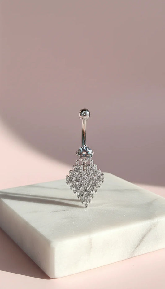 Diamond Shape Stainless Steel Crystal Belly Bar